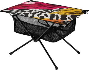 Camping Table Lightweight Portable Folding Table with Mesh Storage Net Colorful Zebra Stripes Ideal for Camping Hiking Beach Picnic Travel Backyard
