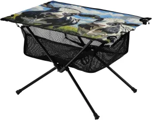 Camping Table Lightweight Portable Folding Table with Mesh Storage Net Cow Black and White Ideal for Camping Hiking Beach Picnic Travel Backyard