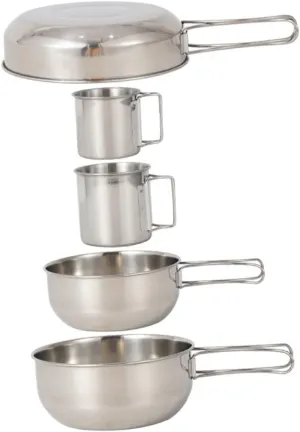 Camping Tableware 5pc Set Frying Pan Cup Folding Handle Lightweight for Portable Camping