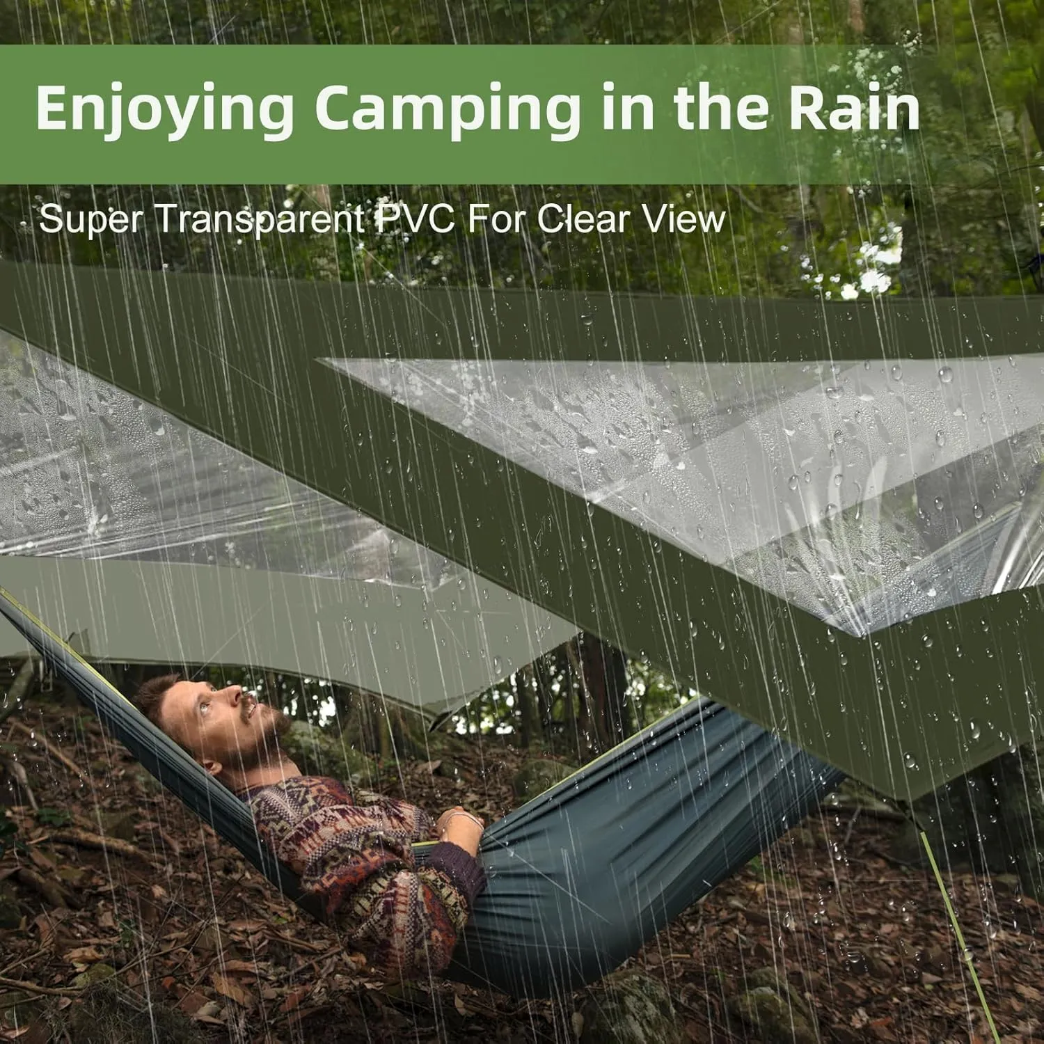 Camping Tarp, Waterproof 5000mm Rating Hammock Rain Fly, UV UPF50  Tent Tarp, Multifunctional Canopy Shelter for Backpacking, Hiking, Traveling, 10×10 FT, Green