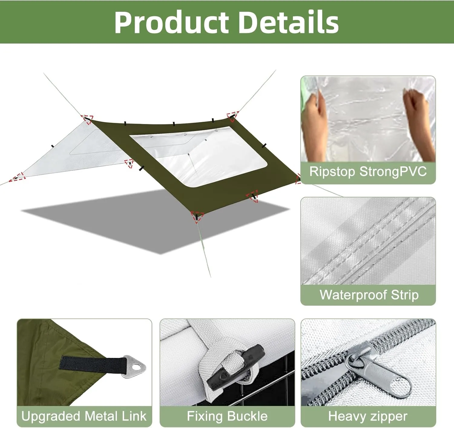 Camping Tarp, Waterproof 5000mm Rating Hammock Rain Fly, UV UPF50  Tent Tarp, Multifunctional Canopy Shelter for Backpacking, Hiking, Traveling, 10×10 FT, Green