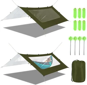 Camping Tarp, Waterproof 5000mm Rating Hammock Rain Fly, UV UPF50  Tent Tarp, Multifunctional Canopy Shelter for Backpacking, Hiking, Traveling, 10×10 FT, Green