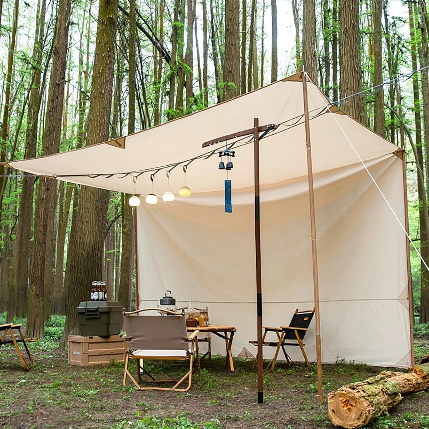 Camping Tarp with Stakes and Ropes, Waterproof Awning Canopy, Lightweight Outdoor Shelter, Portable Outdoor Large L-Shaped Camping Canopy for Backpacking Travel Beach Yard