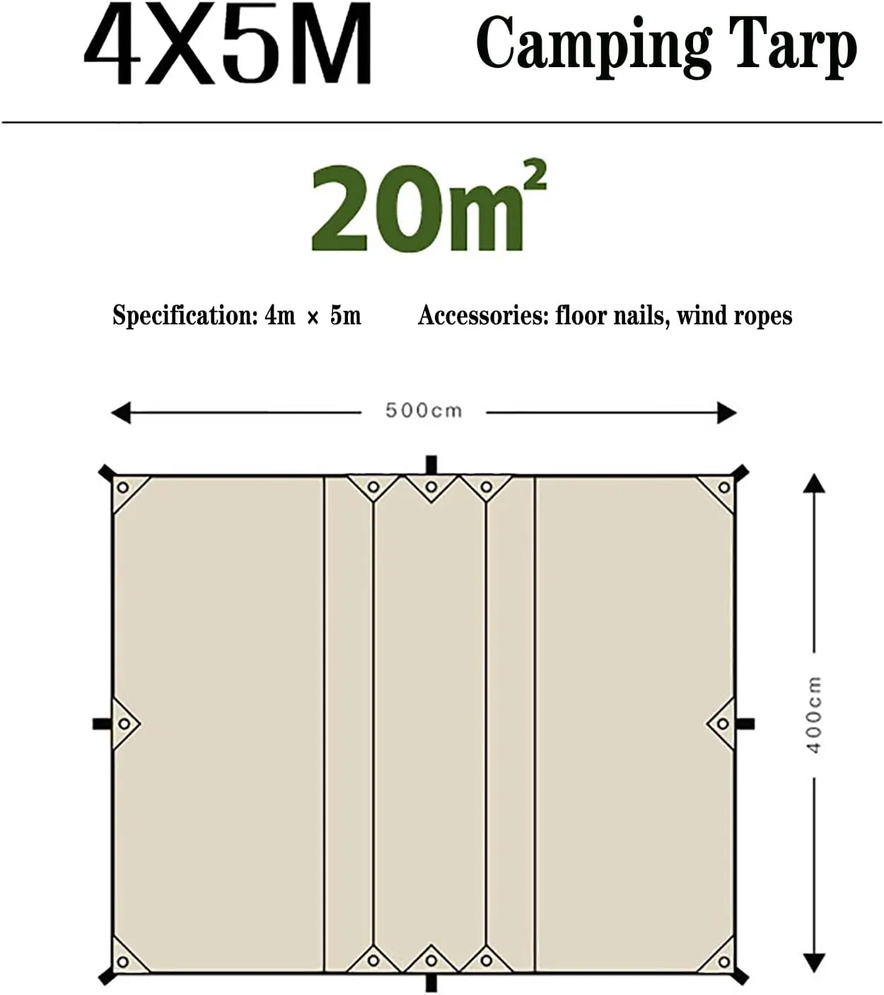 Camping Tarp with Stakes and Ropes, Waterproof Awning Canopy, Lightweight Outdoor Shelter, Portable Outdoor Large L-Shaped Camping Canopy for Backpacking Travel Beach Yard