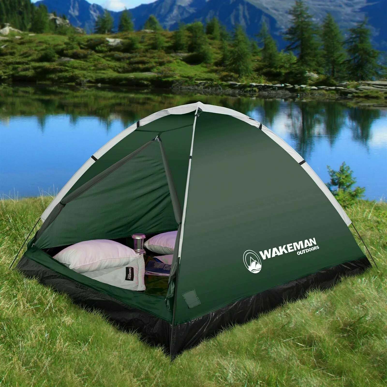 Camping Tent - 2 Person Easy Assembly Carry Bag Tent - Green