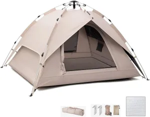 Camping Tent 3-4 Person Dome Tents with Moisture-Proof Mat, Family Tents, 2 Doors, Waterproof, UV Protection, Easy Setup Automatic Tents for Camping, Hiking and Traveling