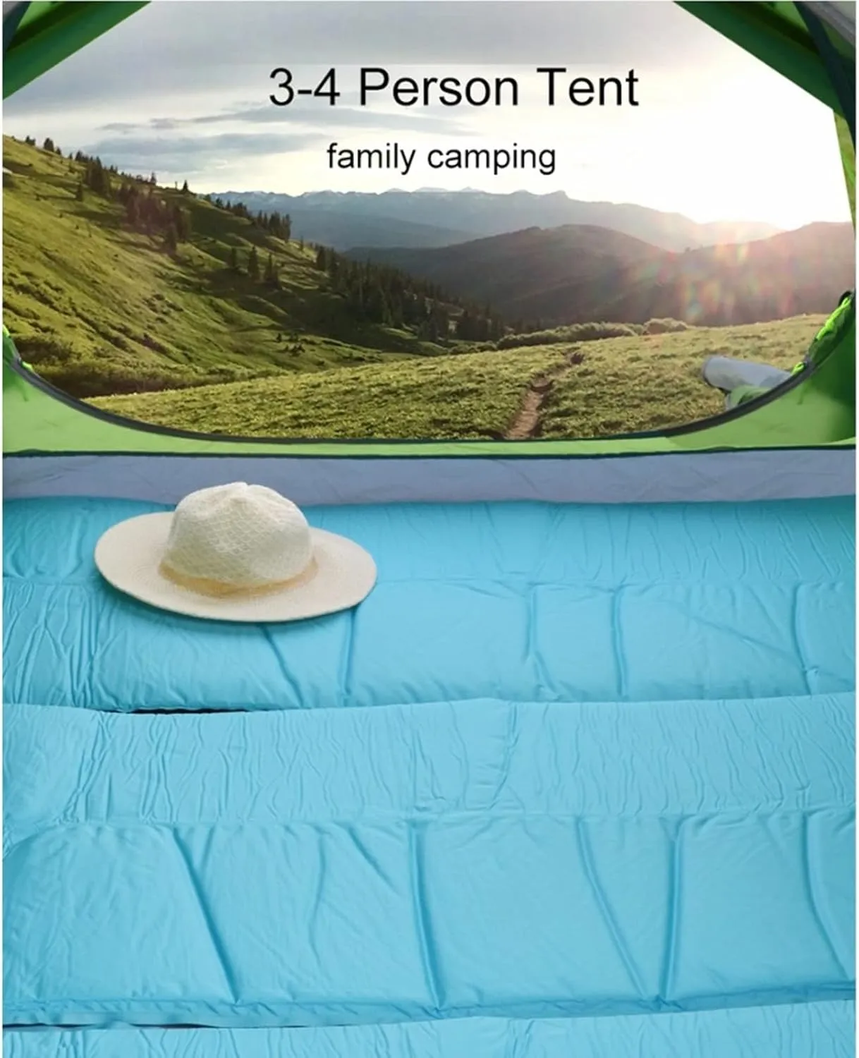 Camping Tent 3-4 Person Family Tent, Lightweight Portable Alumimun Pole Waterproof Anti-Storm Double Layer 4 Season Camping Tent (Blue One Size)