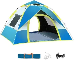 Camping Tent 3/4 Person, Waterproof & Windproof Lightweight Portable Dome Tents, UV-Resistant Easy Setup Tents for Camping, Trekking, Hiking, Beach, Mountaineering and Travel