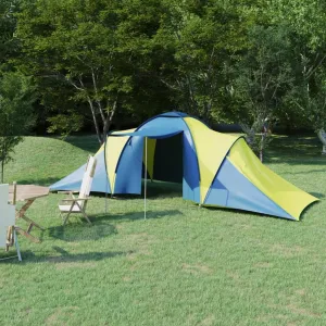 Camping Tent for 6 Persons with 2 Compartments and Mosquito Net, Easy Assembly, Blue and Yellow