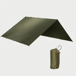 Camping Tent Tarp, 10x10ft Olive Green Waterproof Hammock Rain Fly, Portable and Ultralight Rectangle Survival Camping tarp for Outdoors, Camping, Hiking, Picnic, Backpacking
