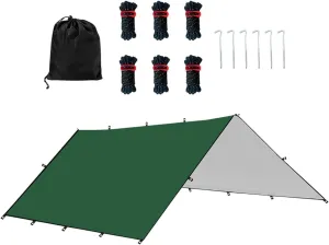 Camping Tent Tarp Multifunctional with 6 Stakes and 6 Ropes Foldable Sun Canopy Waterproof for Climbing Fishing Lightweight, Green S
