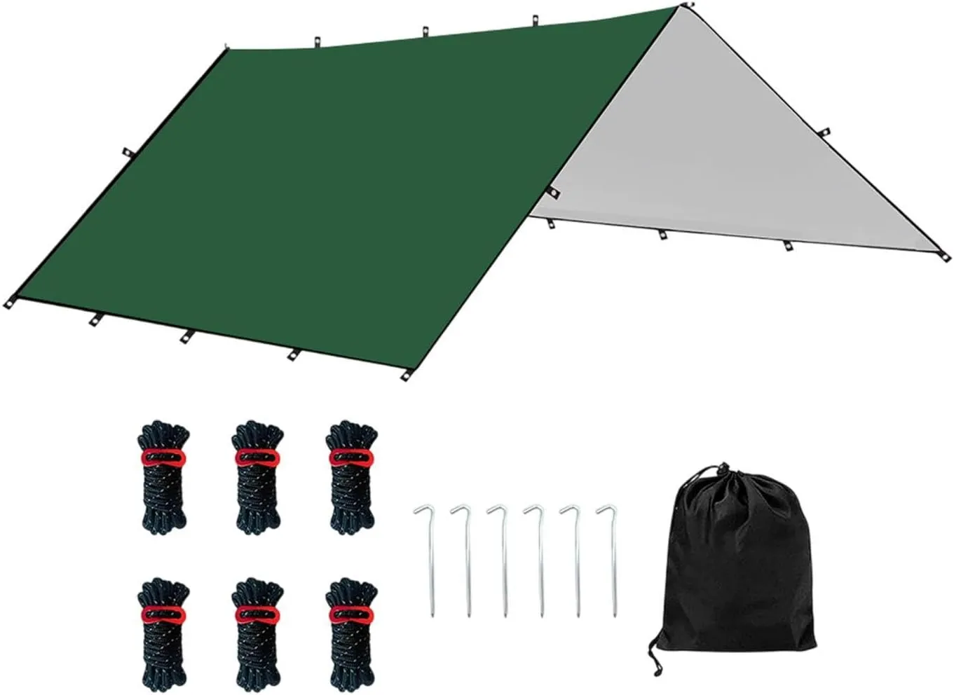 Camping Tent Tarp Multifunctional with 6 Stakes and 6 Ropes Foldable Sun Canopy Waterproof for Climbing Fishing Lightweight, Green S