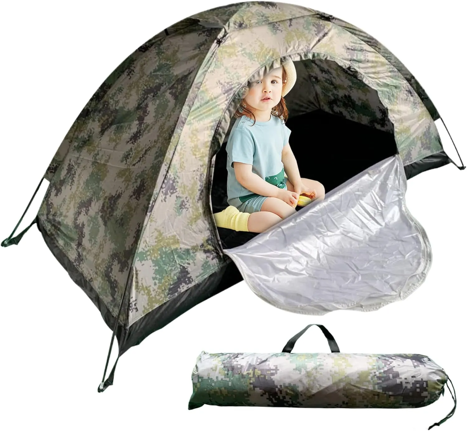 Camping Tent Waterproof Dome Tents Windproof Single Person Tent UV Protection Camouflage Easy Setup Backpacking for Traveling Beach 39x79x43