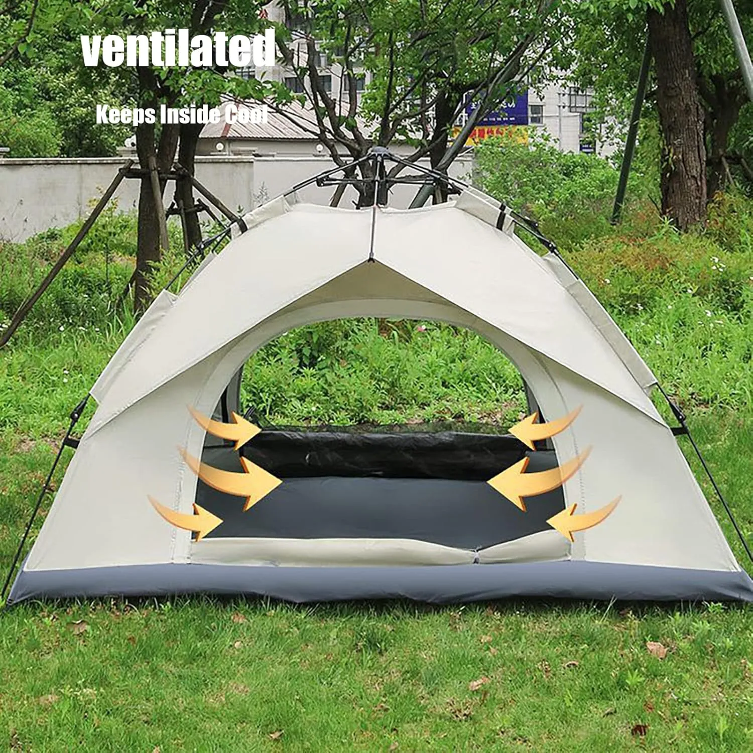 Camping Tent, Waterproof Family Tent with Windproof Ropes and Carry Bag, Ventilated Lightweight Tent with 2 Doors for Camping, Traveling, Backpacking, Hiking, Outdoors