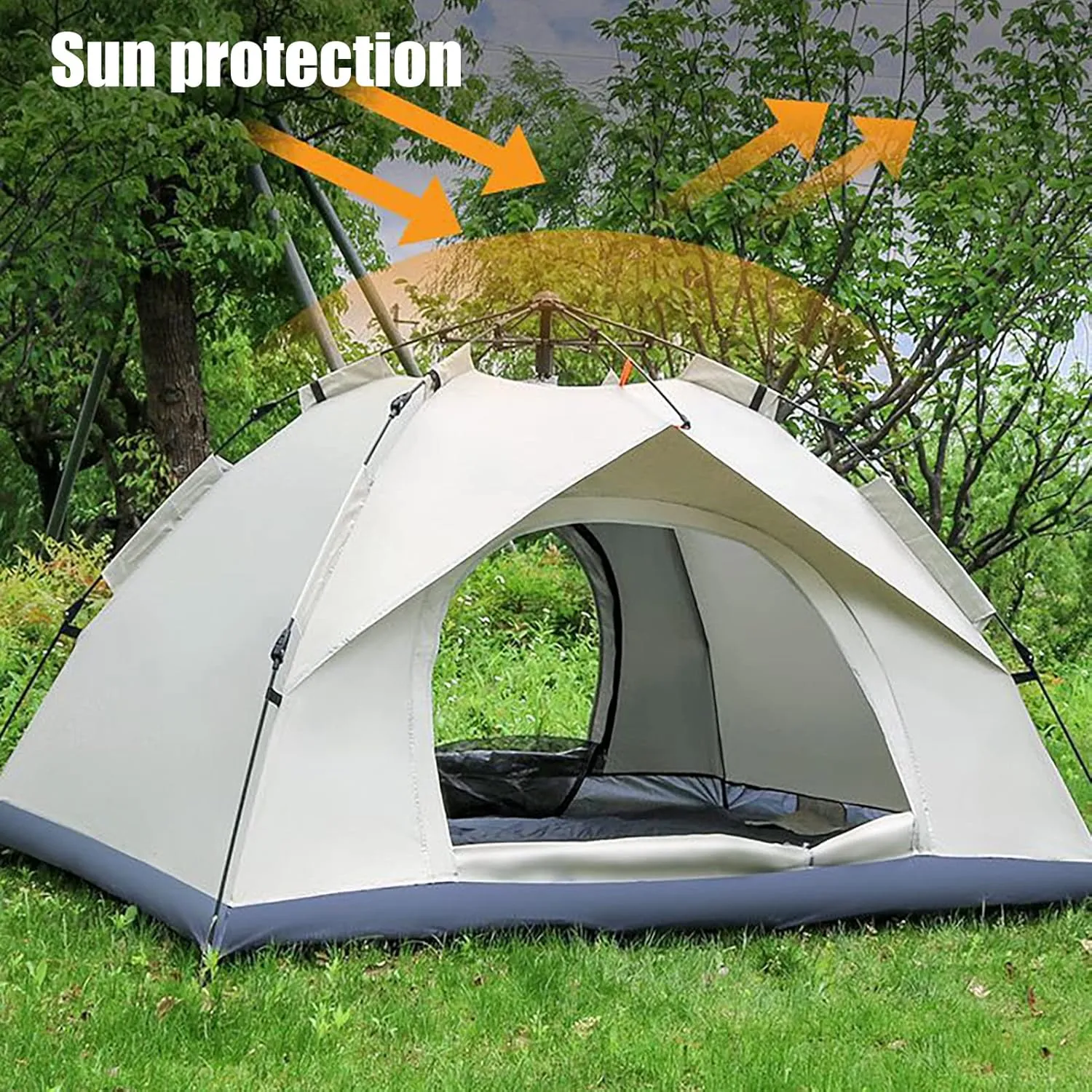 Camping Tent, Waterproof Family Tent with Windproof Ropes and Carry Bag, Ventilated Lightweight Tent with 2 Doors for Camping, Traveling, Backpacking, Hiking, Outdoors