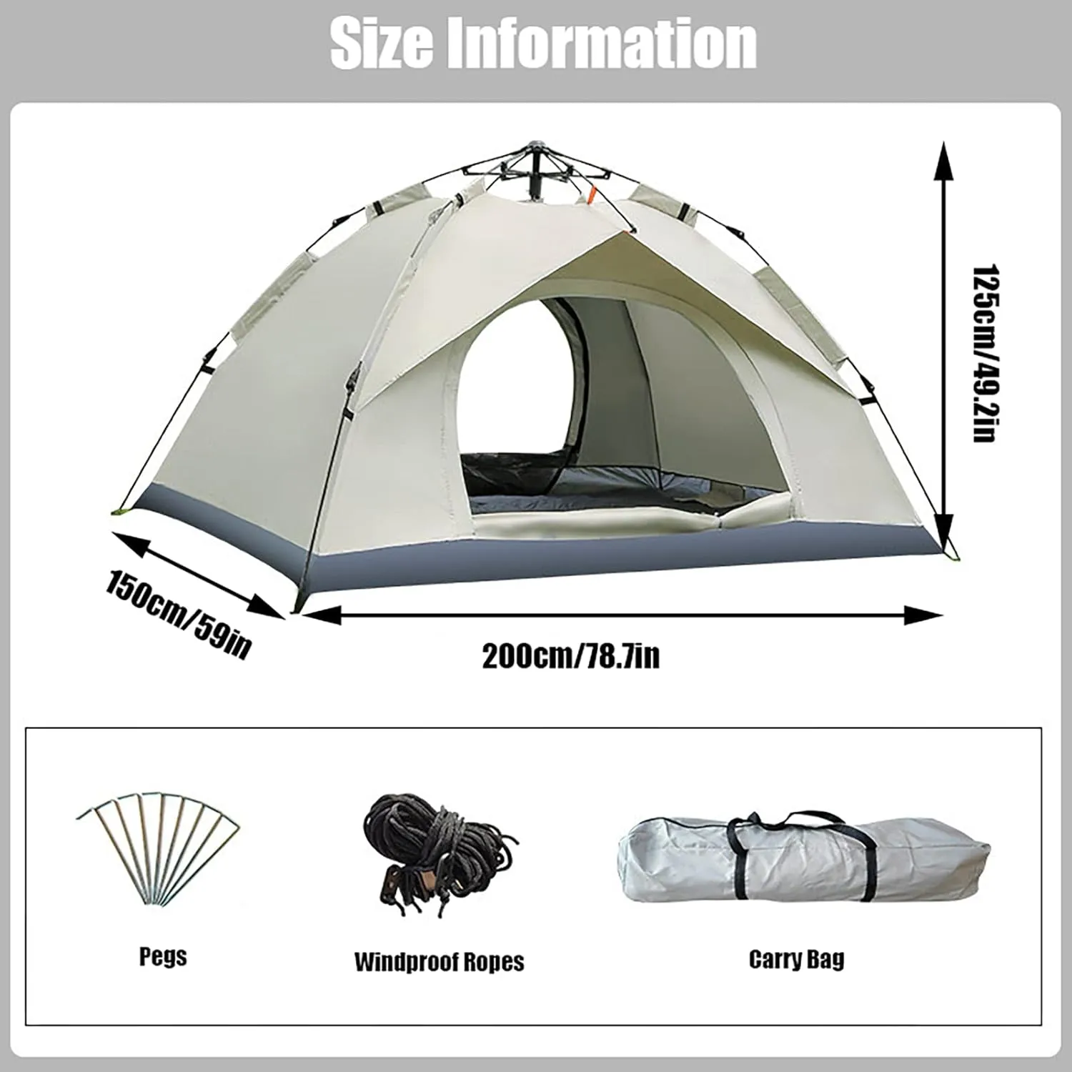 Camping Tent, Waterproof Family Tent with Windproof Ropes and Carry Bag, Ventilated Lightweight Tent with 2 Doors for Camping, Traveling, Backpacking, Hiking, Outdoors