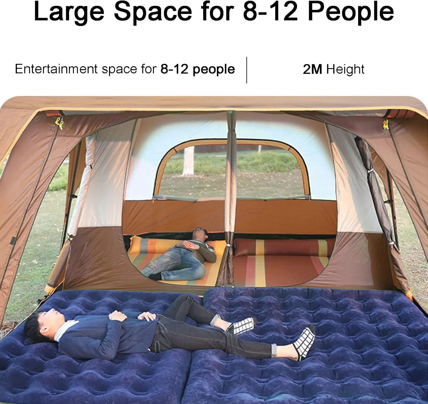 Camping Tent Waterproof Instant Tent 4-6 Person, Family Cabin Tents, 2 Rooms, Portable Instant Tents with Removable Rainfly, Automatic Tent for Camping Hiking Mountaineering (Brown 330 * 210 * 185cm)