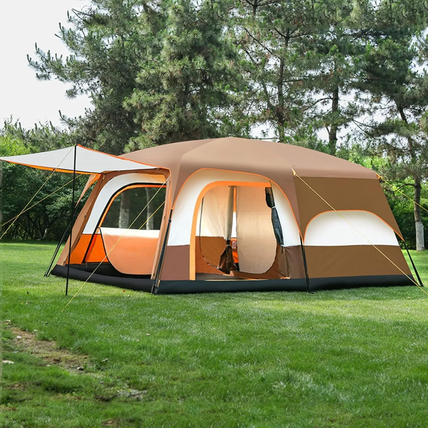 Camping Tent Waterproof Instant Tent 4-6 Person, Family Cabin Tents, 2 Rooms, Portable Instant Tents with Removable Rainfly, Automatic Tent for Camping Hiking Mountaineering (Brown 330 * 210 * 185cm)