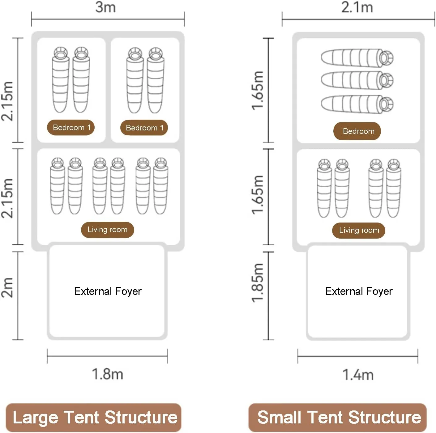 Camping Tent Waterproof Instant Tent 4-6 Person, Family Cabin Tents, 2 Rooms, Portable Instant Tents with Removable Rainfly, Automatic Tent for Camping Hiking Mountaineering (Brown 330 * 210 * 185cm)