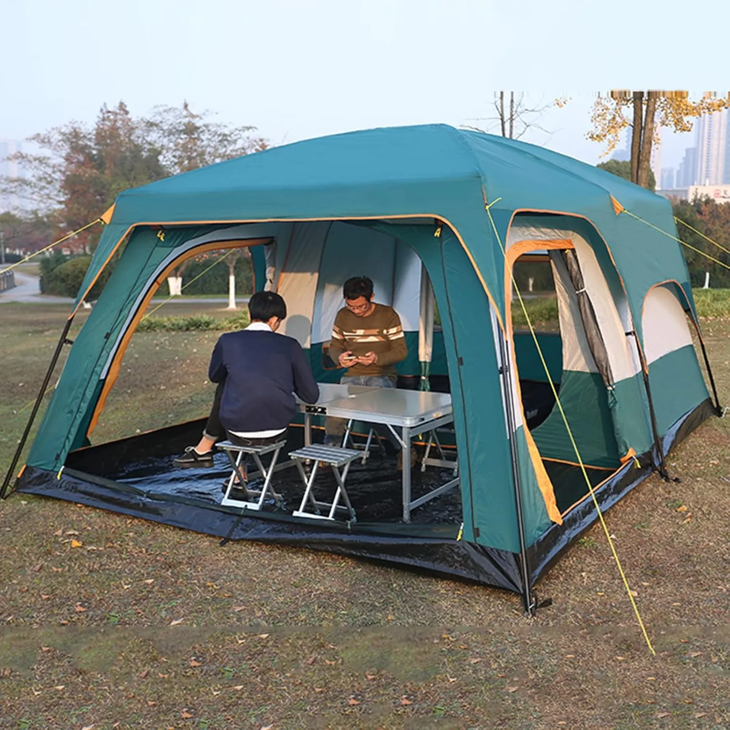 Camping Tent Waterproof Instant Tent 4-6 Person, Family Cabin Tents, 2 Rooms, Portable Instant Tents with Removable Rainfly, Automatic Tent for Camping Hiking Mountaineering (Brown 330 * 210 * 185cm)