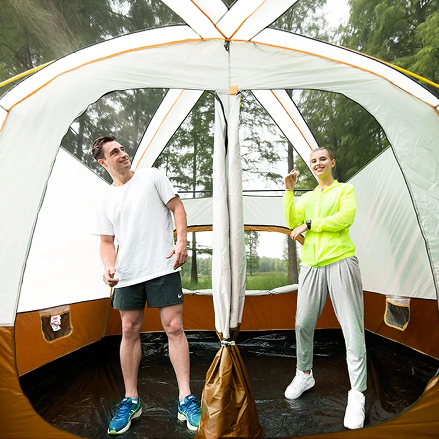 Camping Tent Waterproof Instant Tent 4-6 Person, Family Cabin Tents, 2 Rooms, Portable Instant Tents with Removable Rainfly, Automatic Tent for Camping Hiking Mountaineering (Brown 330 * 210 * 185cm)