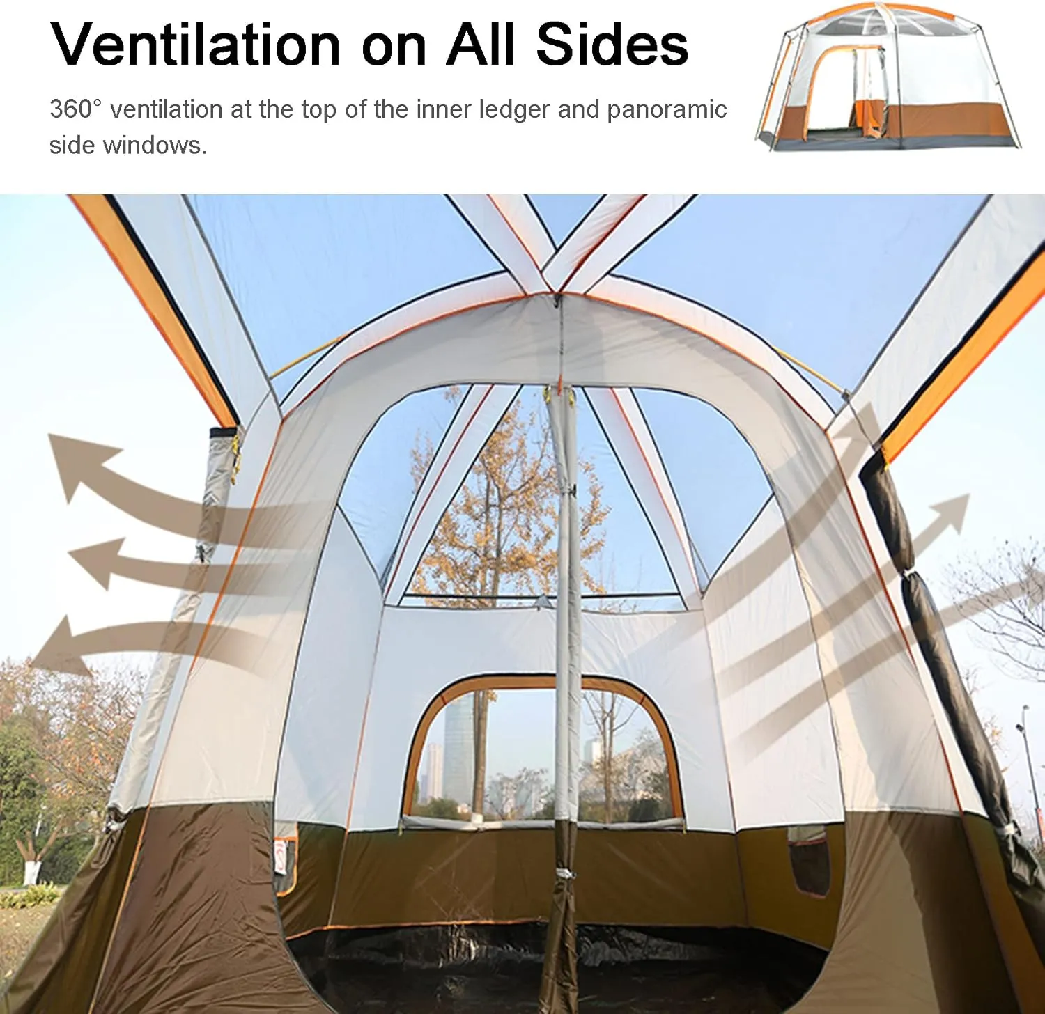 Camping Tent Waterproof Instant Tent 4-6 Person, Family Cabin Tents, 2 Rooms, Portable Instant Tents with Removable Rainfly, Automatic Tent for Camping Hiking Mountaineering (Brown 330 * 210 * 185cm)