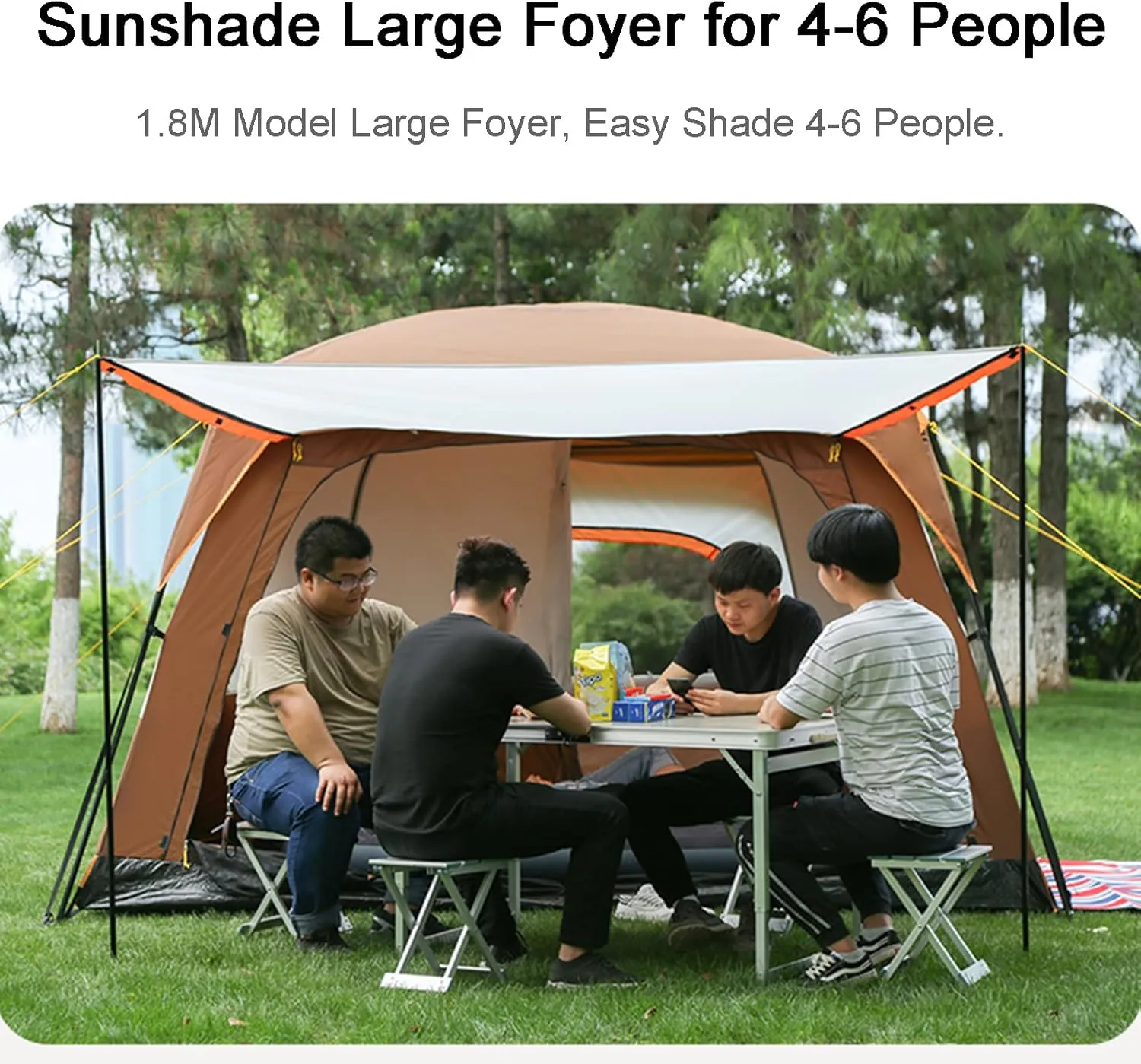 Camping Tent Waterproof Instant Tent 4-6 Person, Family Cabin Tents, 2 Rooms, Portable Instant Tents with Removable Rainfly, Automatic Tent for Camping Hiking Mountaineering (Brown 330 * 210 * 185cm)