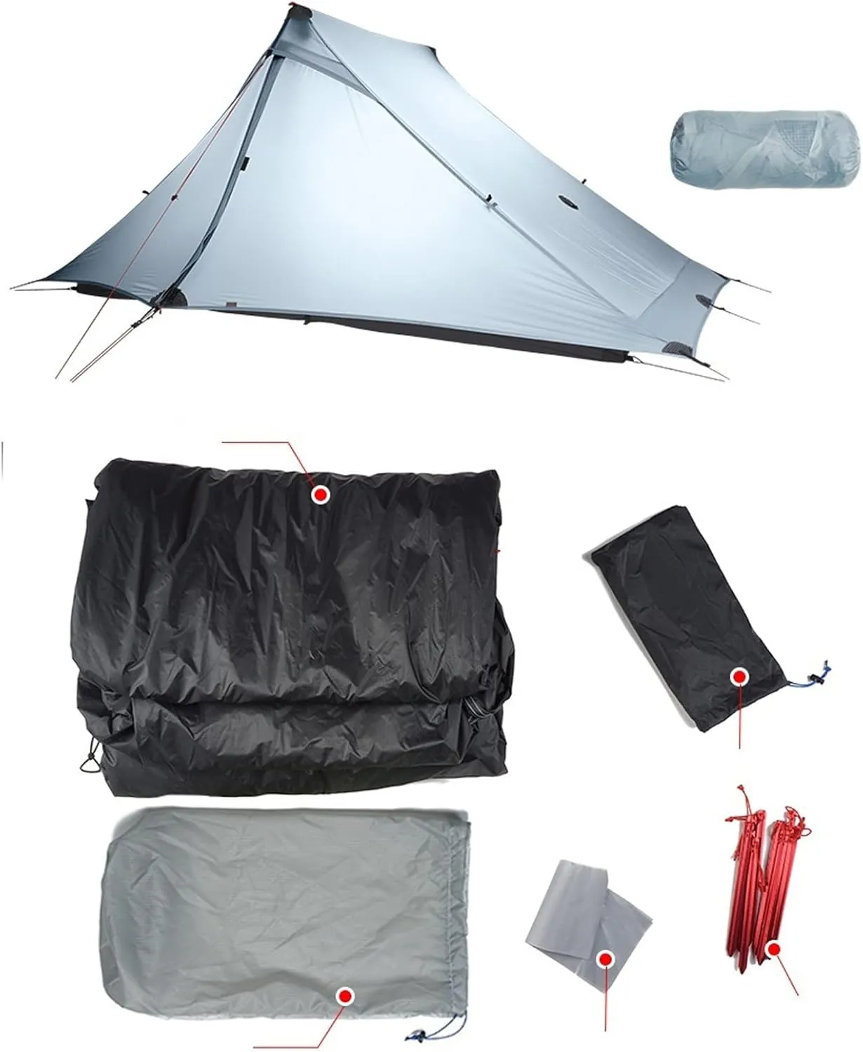 Camping Tents, 2 Person Outdoor Ultralight Camping Tent 3 Season Professional 20d Nylon Both Sides Silicon Tent (Color : Khaki 3 Season)