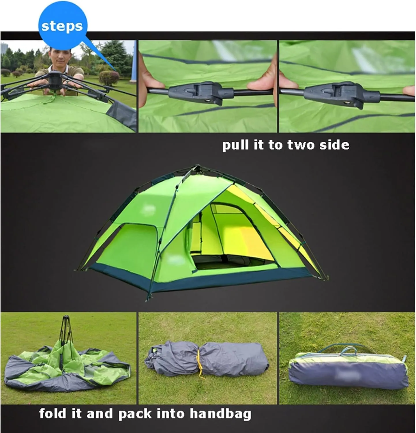 Camping Tents, Automatic Tent 3-4 Person Camping Tent,Easy Instant Setup-Protable Backpacking for Sun Shelter,Travelling,Hiking (Color : 2 Way use Olive, Size : 200x180x130cm)