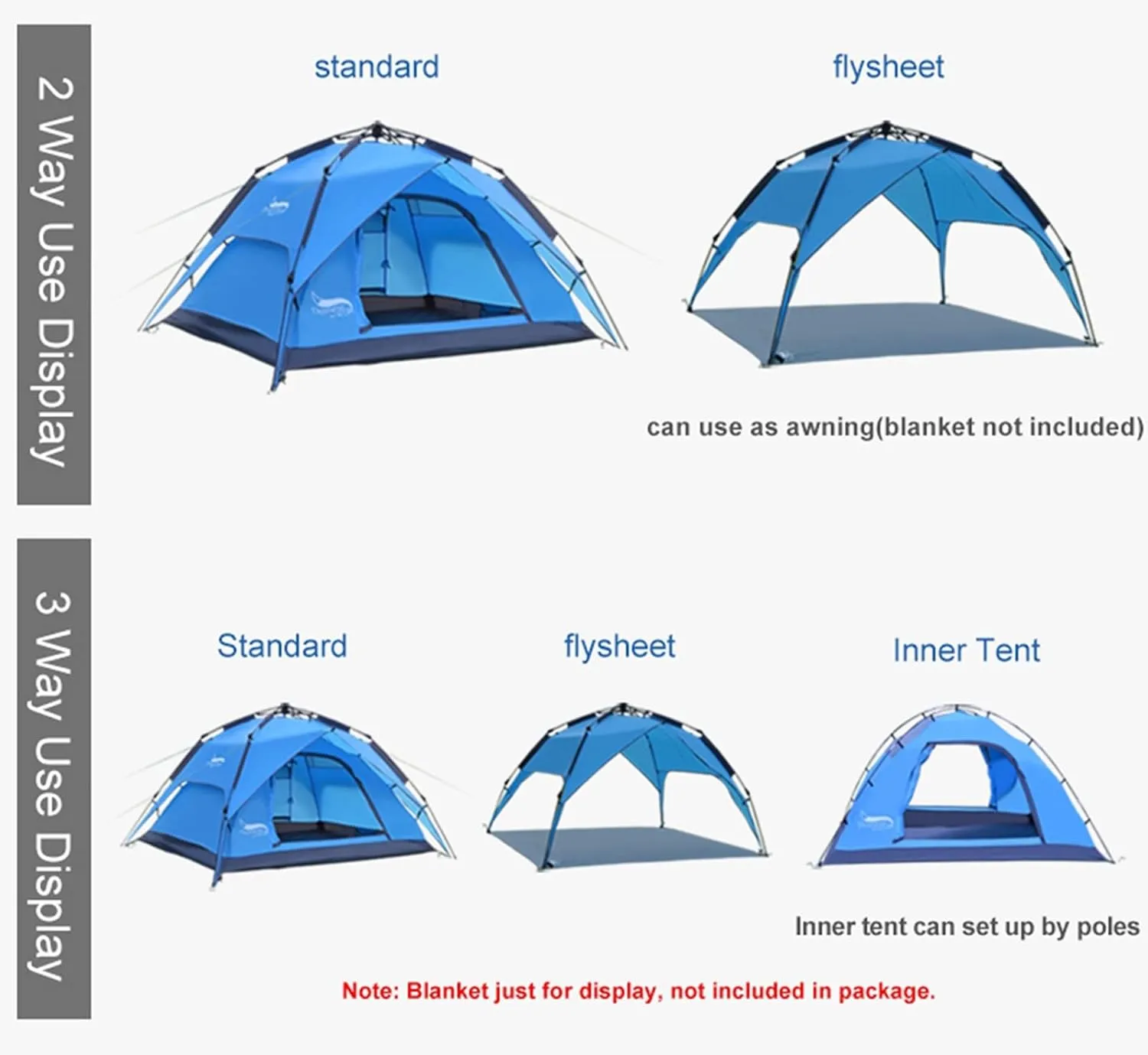 Camping Tents, Automatic Tent 3-4 Person Camping Tent,Easy Instant Setup-Protable Backpacking for Sun Shelter,Travelling,Hiking (Color : 2 Way use Olive, Size : 200x180x130cm)