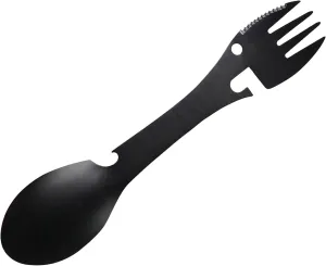 Camping Utensils Cutlery Set, Portable 5 in 1 Stainless Steel Travel Utensil, Foldable Knife Fork Spoon Bottle Opener, Multi Function Eating Flatware Tableware, Black