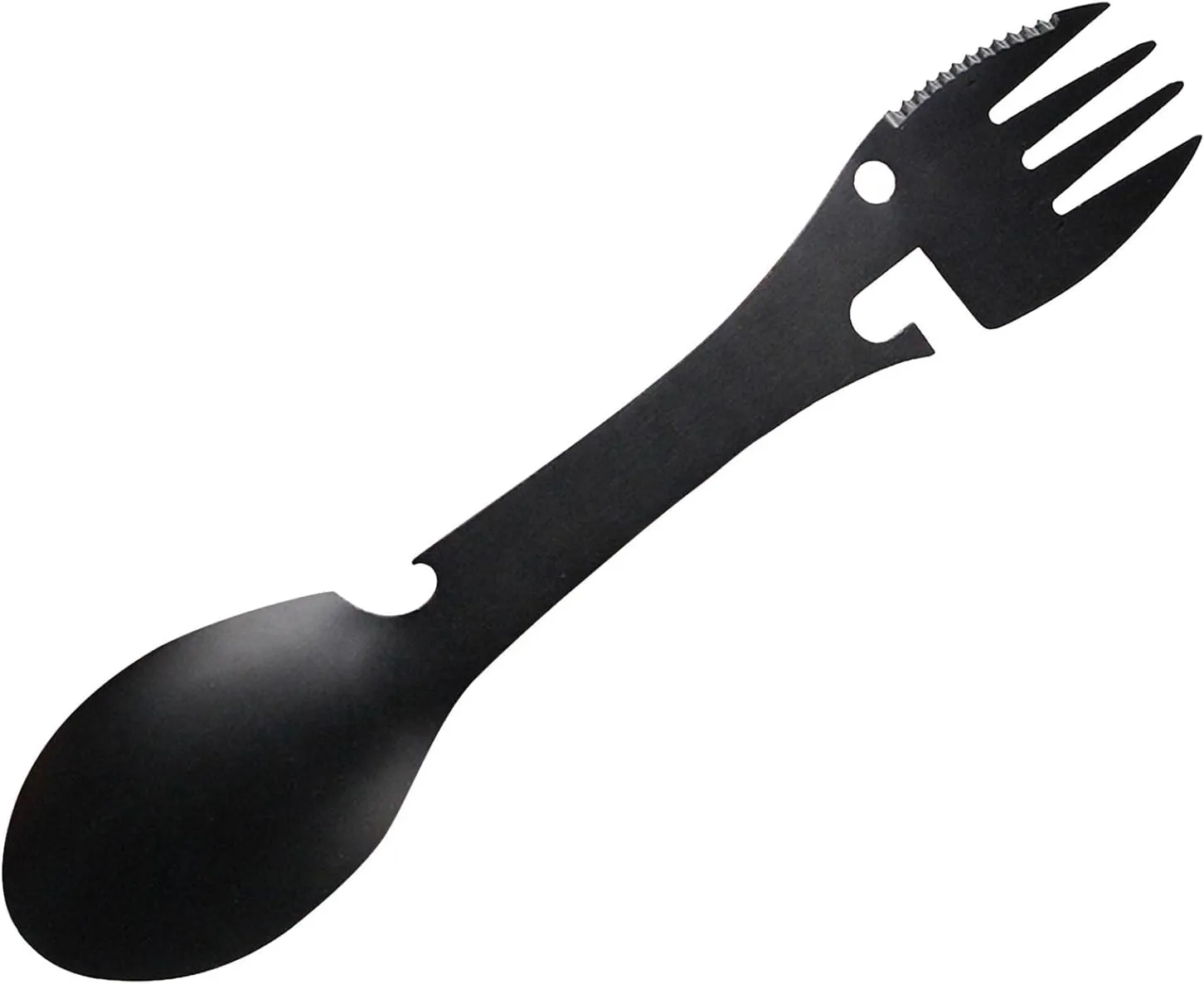 Camping Utensils Cutlery Set, Portable 5 in 1 Stainless Steel Travel Utensil, Foldable Knife Fork Spoon Bottle Opener, Multi Function Eating Flatware Tableware, Black