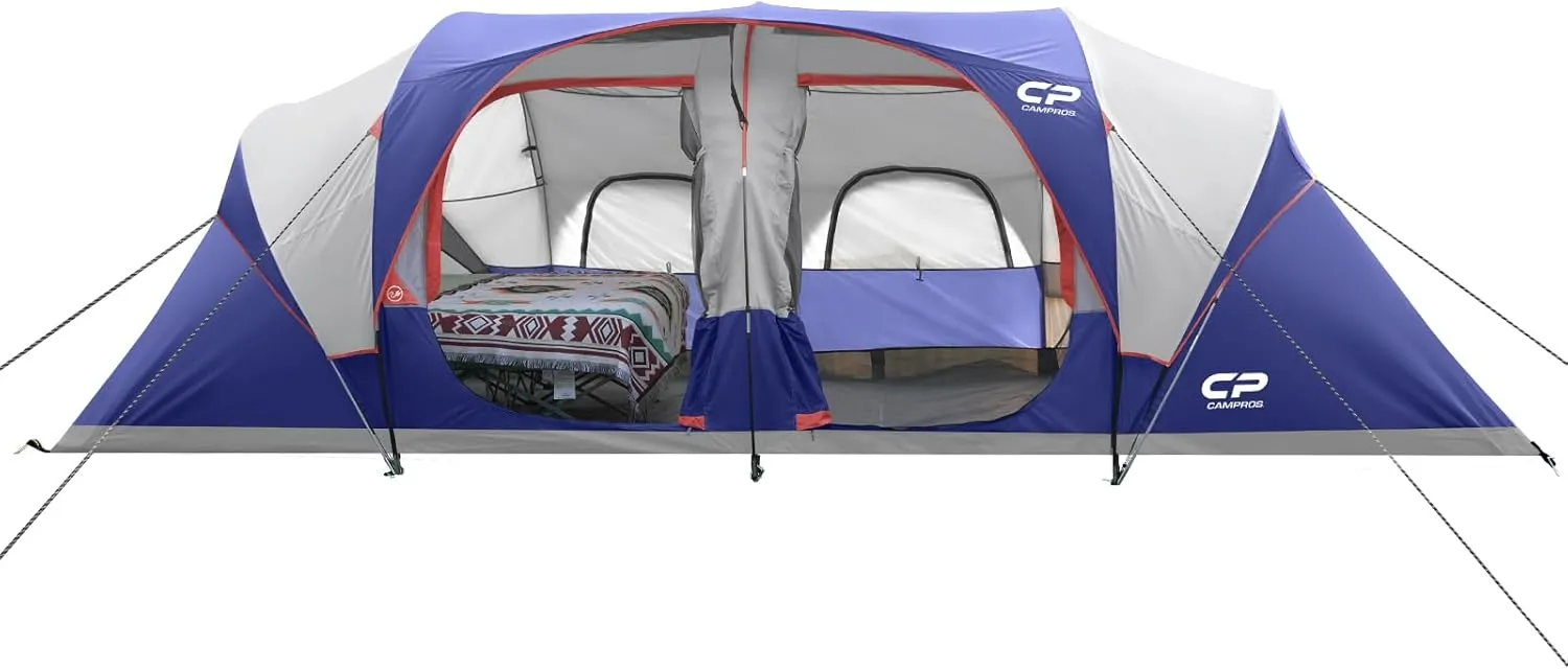 CAMPROS CP Tent 12-Person-Camping-Tents,3 Room Family Tents,Waterproof Windproof Family Tent with Top Rainfly,6 Large Mesh Windows,Double Layer,Easy Set Up, Portable with Carry Bag-20' x 9' x 72"(H)