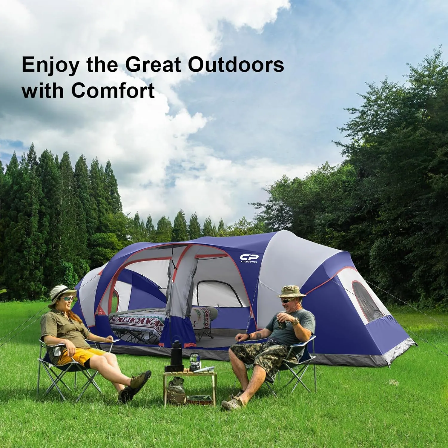 CAMPROS CP Tent 12-Person-Camping-Tents,3 Room Family Tents,Waterproof Windproof Family Tent with Top Rainfly,6 Large Mesh Windows,Double Layer,Easy Set Up, Portable with Carry Bag-20' x 9' x 72"(H)