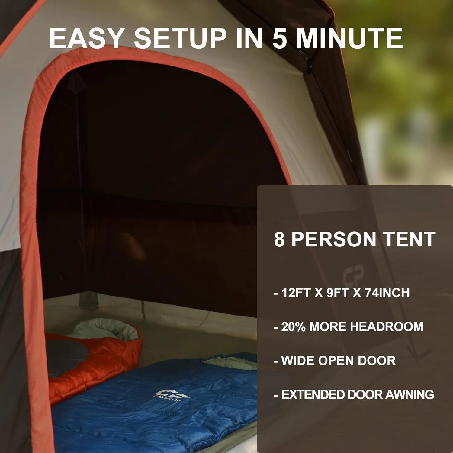 CAMPROS CP Tent 8 Person Camping Tents, Waterproof Windproof Family Dome Tent with Rainfly, Large Mesh Windows, Wider Door, Easy Setup, Portable with Carry Bag