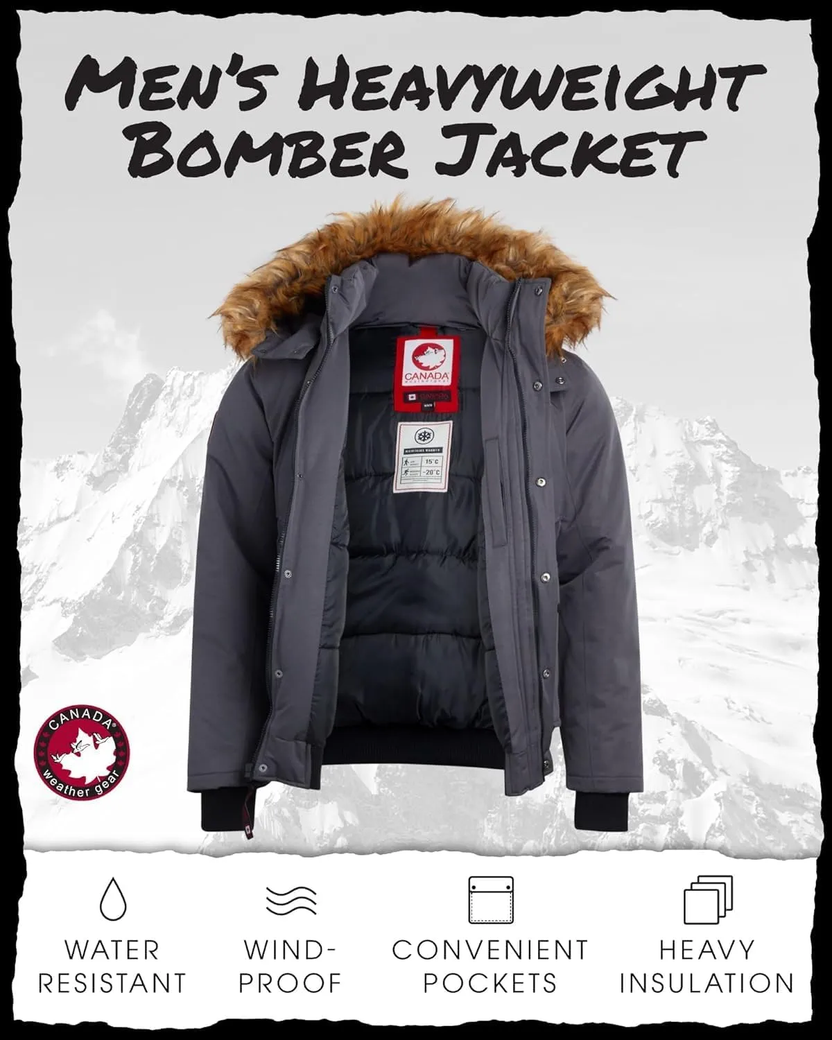 CANADA WEATHER GEAR Men’s Big & Tall Winter Jacket - Heavyweight Bomber Parka Coat Jacket for Big and Tall Men (Sizes: M-5X)