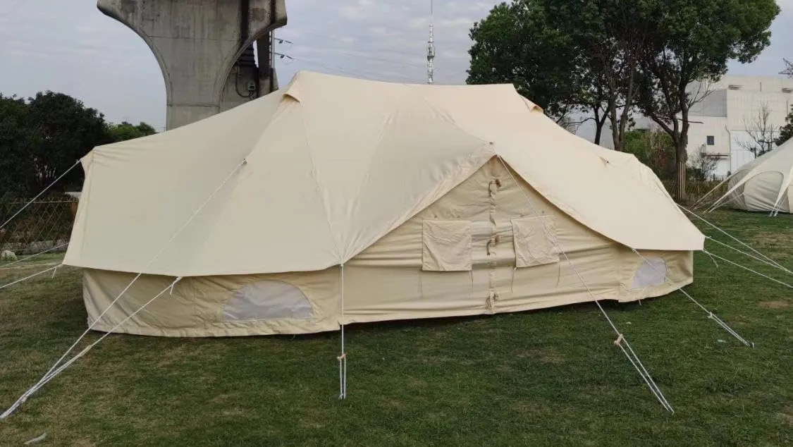 Canvas Bell Tent for Camping, Yurt Tent for All-Season Use, Polyester/Cotton Blend Fabric, Aluminum Center Pole, Mesh Windows, Clear Instructions, Tools Included, Ideal for Family Camping