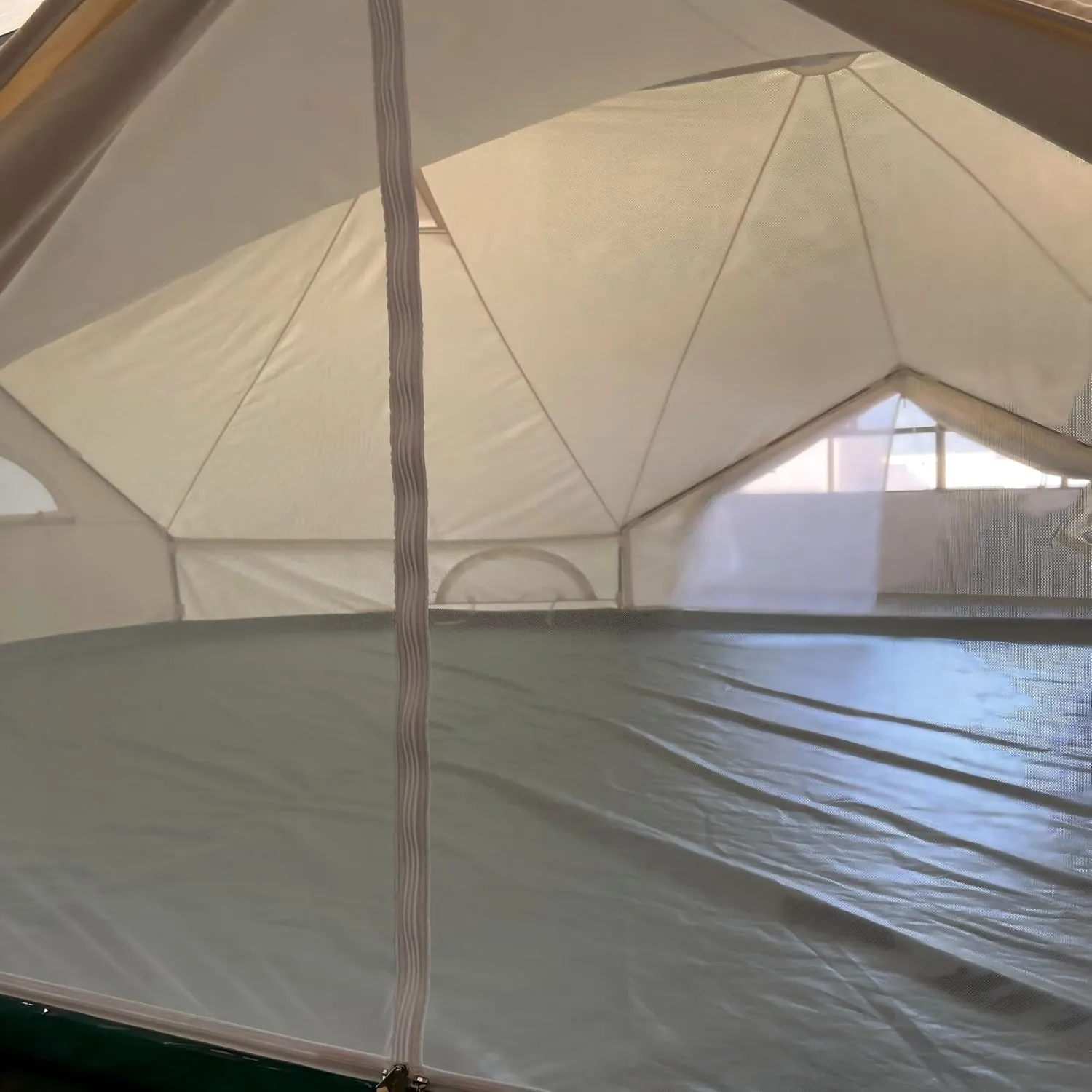 Canvas Bell Tent for Camping, Yurt Tent for All-Season Use, Polyester/Cotton Blend Fabric, Aluminum Center Pole, Mesh Windows, Clear Instructions, Tools Included, Ideal for Family Camping
