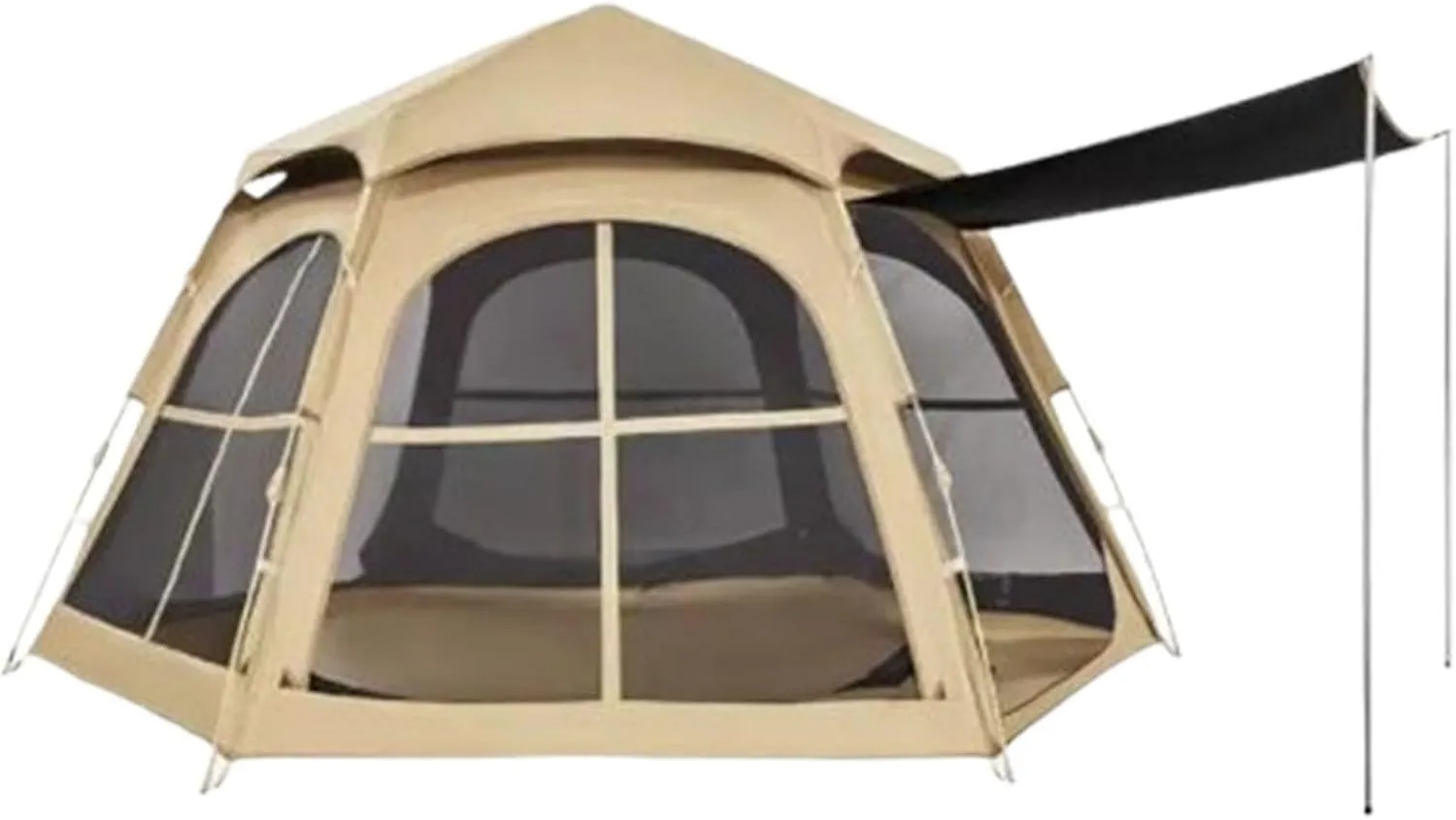 Canvas Bell Tent, Outdoor Hexagonal Black Plastic Tent,Quick Opening Family Camping Easy Setup Overnight Windproof (210 * 240 * 135cm)