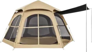 Canvas Bell Tent, Outdoor Hexagonal Black Plastic Tent,Quick Opening Family Camping Easy Setup Overnight Windproof (210 * 240 * 135cm)