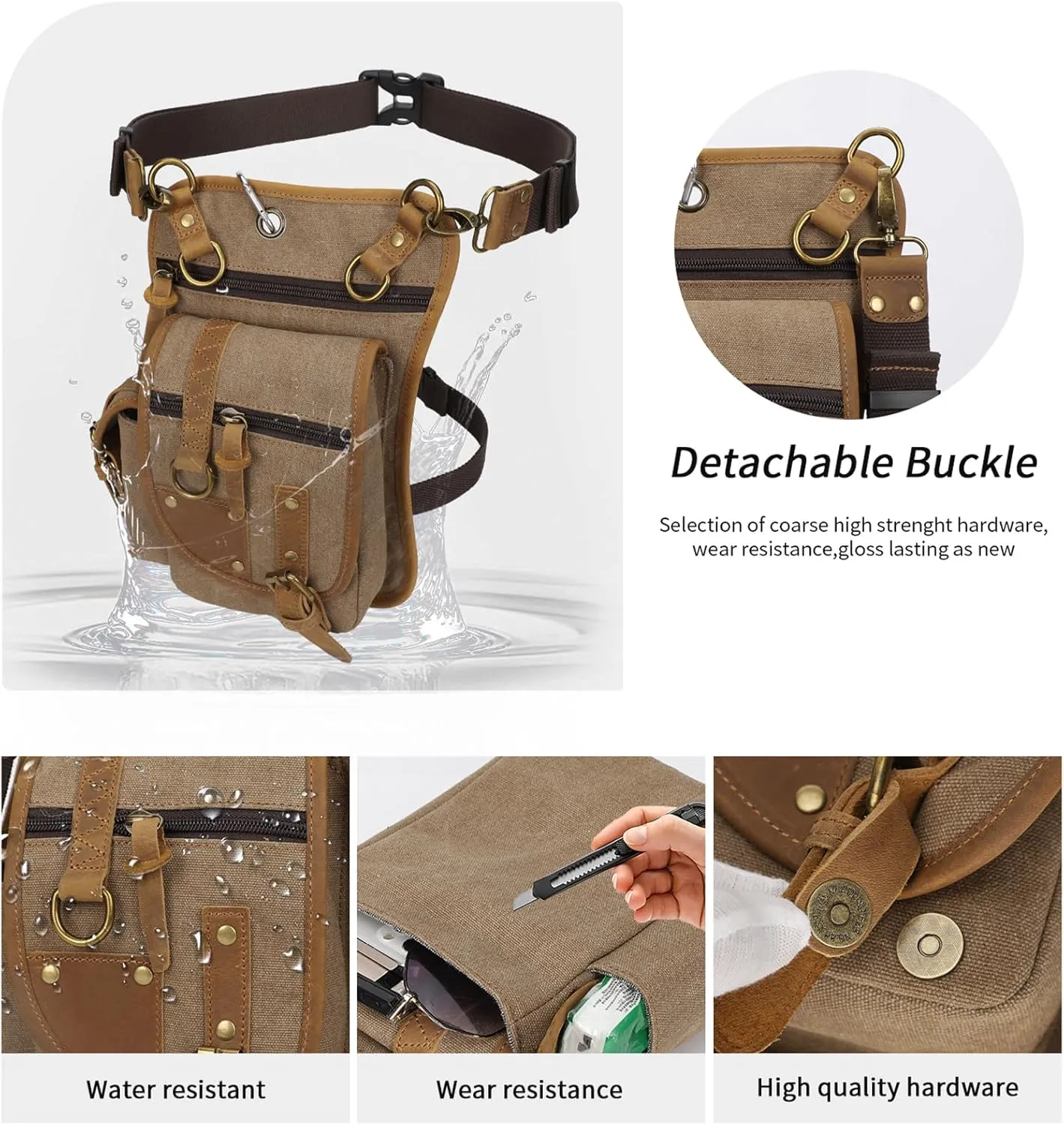Canvas Drop Leg Bag Tactical Thigh Outdoor Waist Pack for Men Women Military Cycling Multi-Pocket Waist Fanny Pouch Daypack