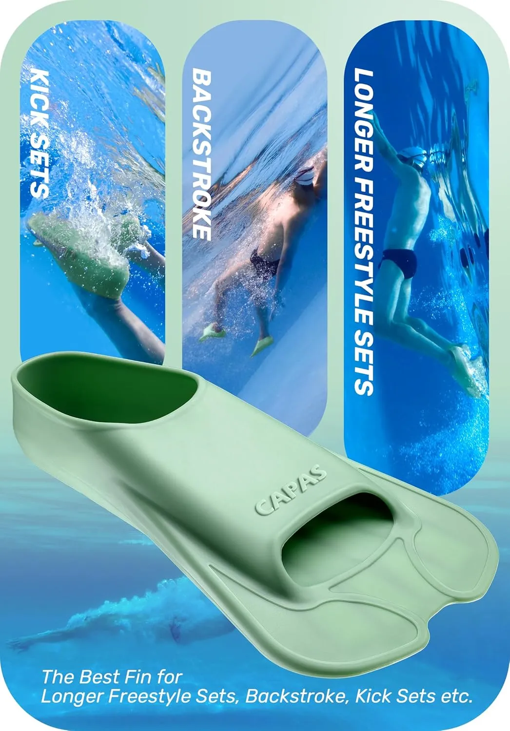 CAPAS Swim Training Fins Comfortable Silicone Lap Swimming Short Blade Floating Flippers with Mesh Bag for Adult Men Women Build Leg Strength