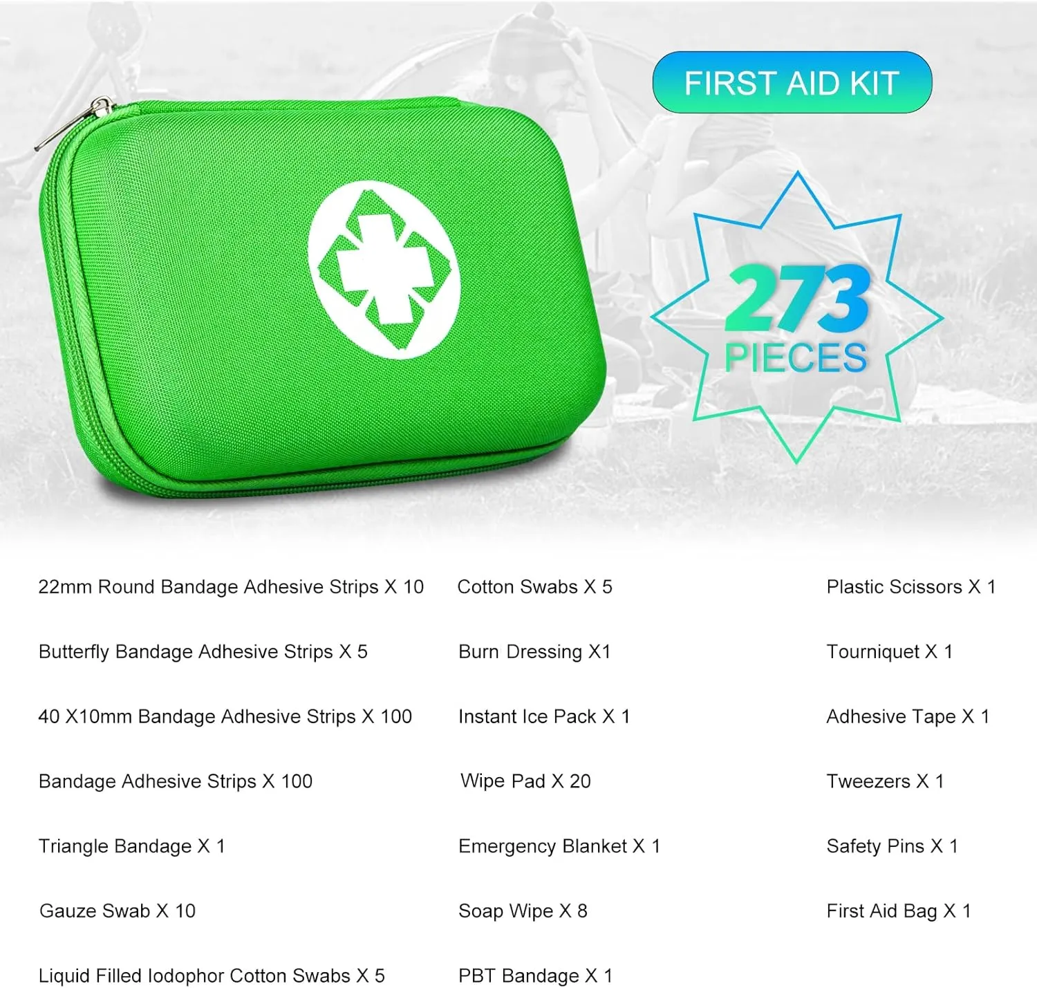 Car-Home Survival First-Aid Kit Emergency-Kit - Green 273Piece Equipment Travel Supplies First Aid Set Home Essentials Camping Hiking YIDERBO