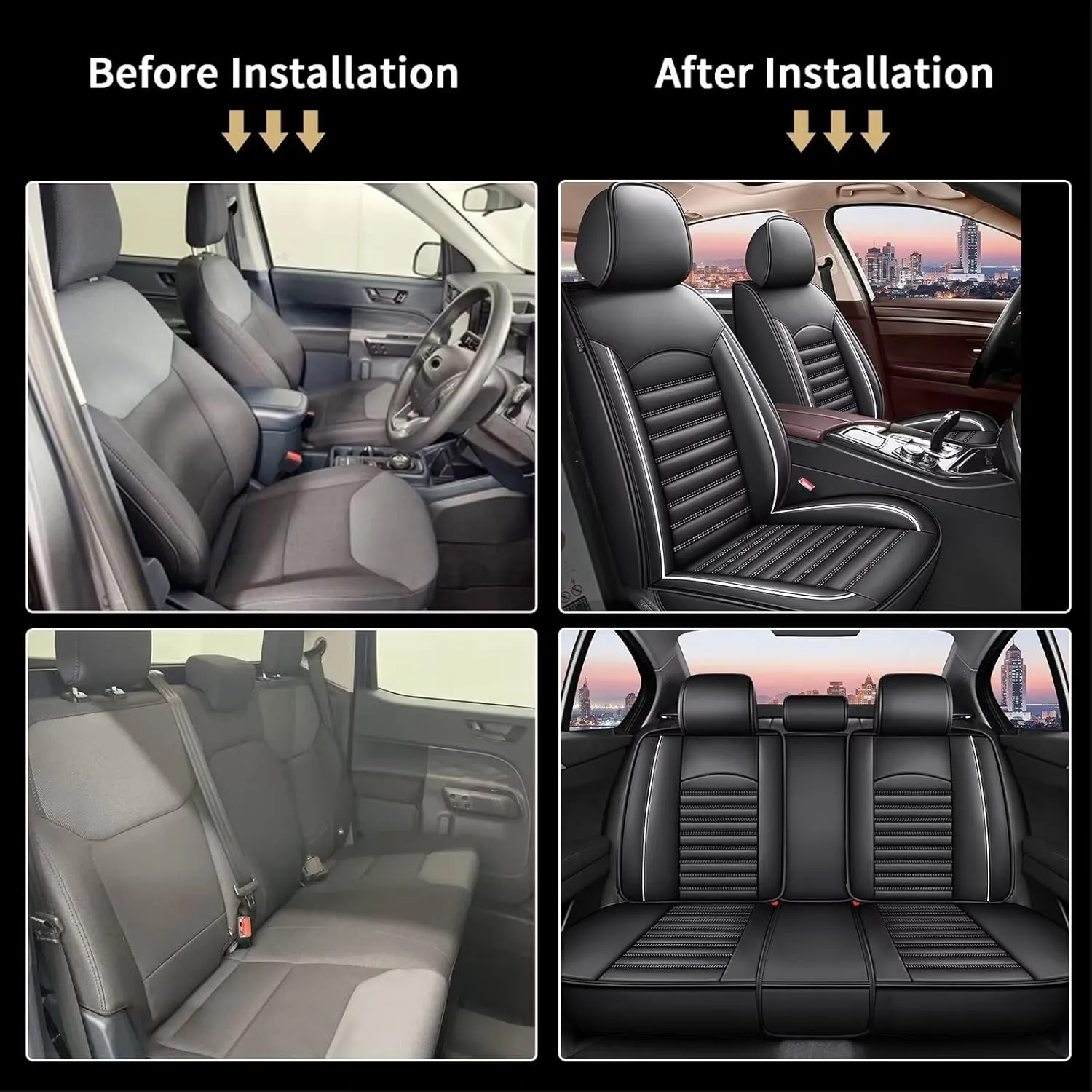 Car Seat Covers Fit for Volkswagen Taos 2022-2025 Faux Leather Seat Cover Full Set Compatible Airbag Waterproof Seat Cushion Automotive Interior Accessories 2 Rows 5 Seats(White Line)