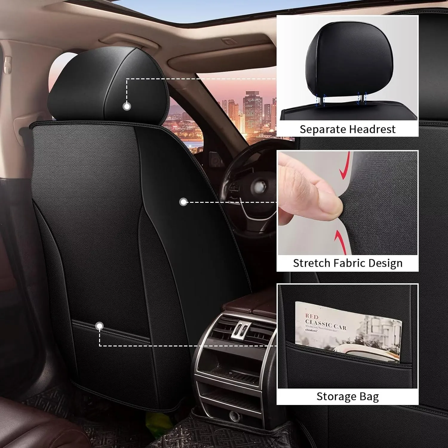 Car Seat Covers Fit for Volkswagen Taos 2022-2025 Faux Leather Seat Cover Full Set Compatible Airbag Waterproof Seat Cushion Automotive Interior Accessories 2 Rows 5 Seats(White Line)