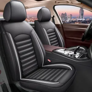 Car Seat Covers Fit for Volkswagen Taos 2022-2025 Faux Leather Seat Cover Full Set Compatible Airbag Waterproof Seat Cushion Automotive Interior Accessories 2 Rows 5 Seats(White Line)