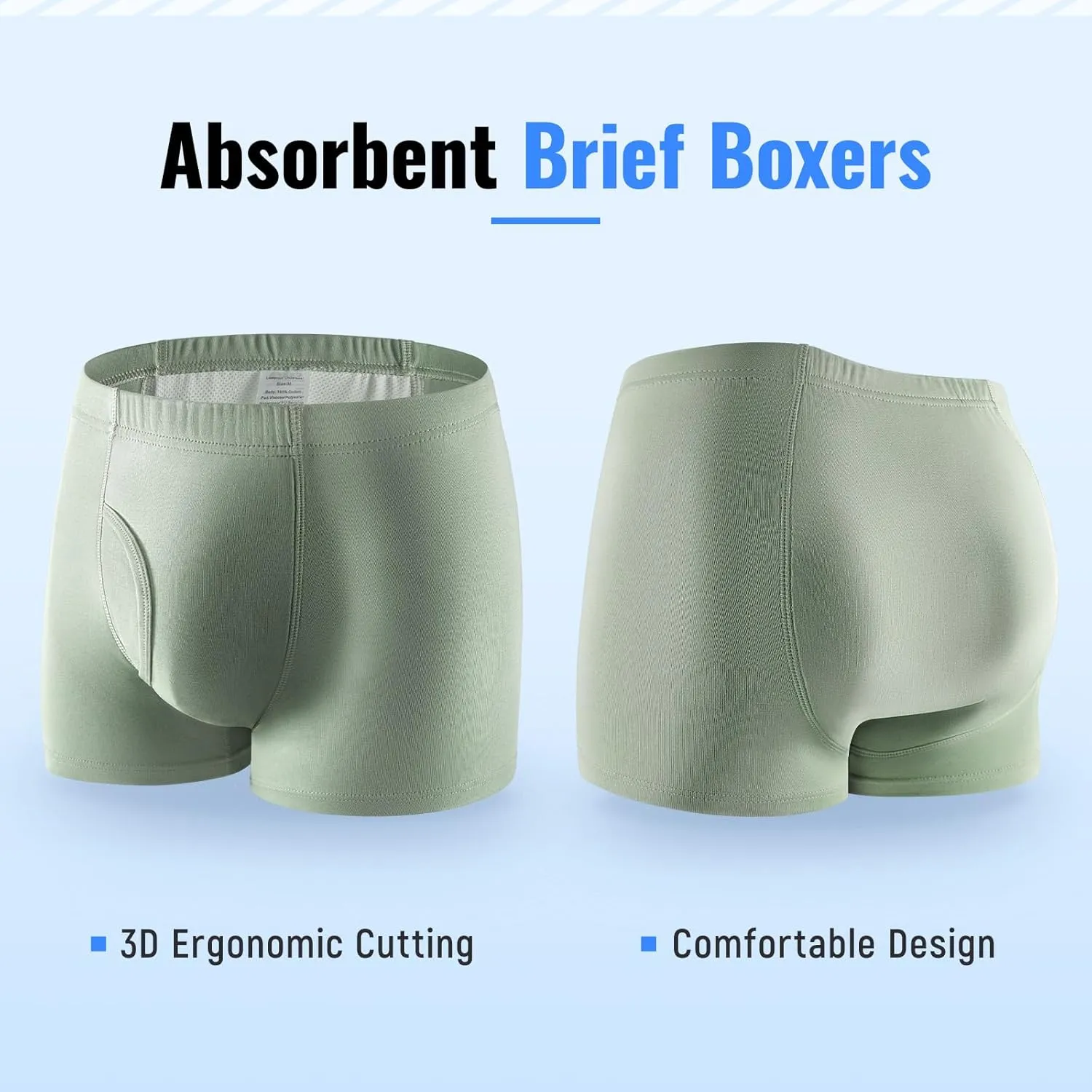Carer Incontinence Underwear for Men Washable Urinary Incontinence Boxer Briefs 3 PCS Reusable Leak Proof Underwear for Men Protective Underwear for Bladder Leak Protection 250ML (2 Teal/Green, XL)