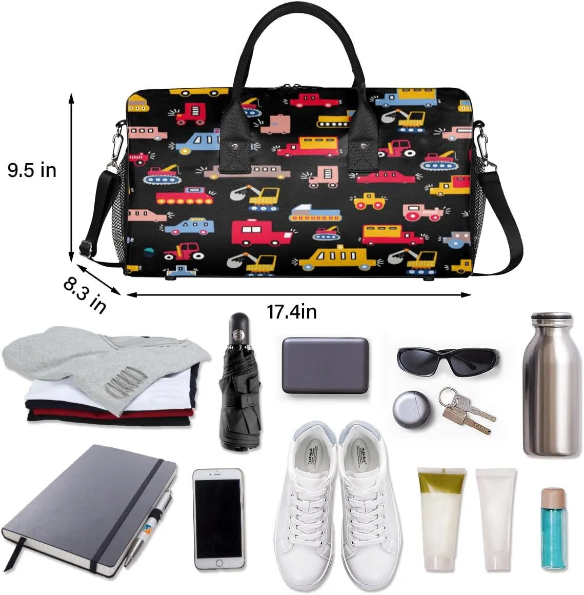 Cars Travel Duffle Bag for Women Men Foldable Waterproof Weekender Bag Carry on Tote for Overnight Sports Gym Excavator