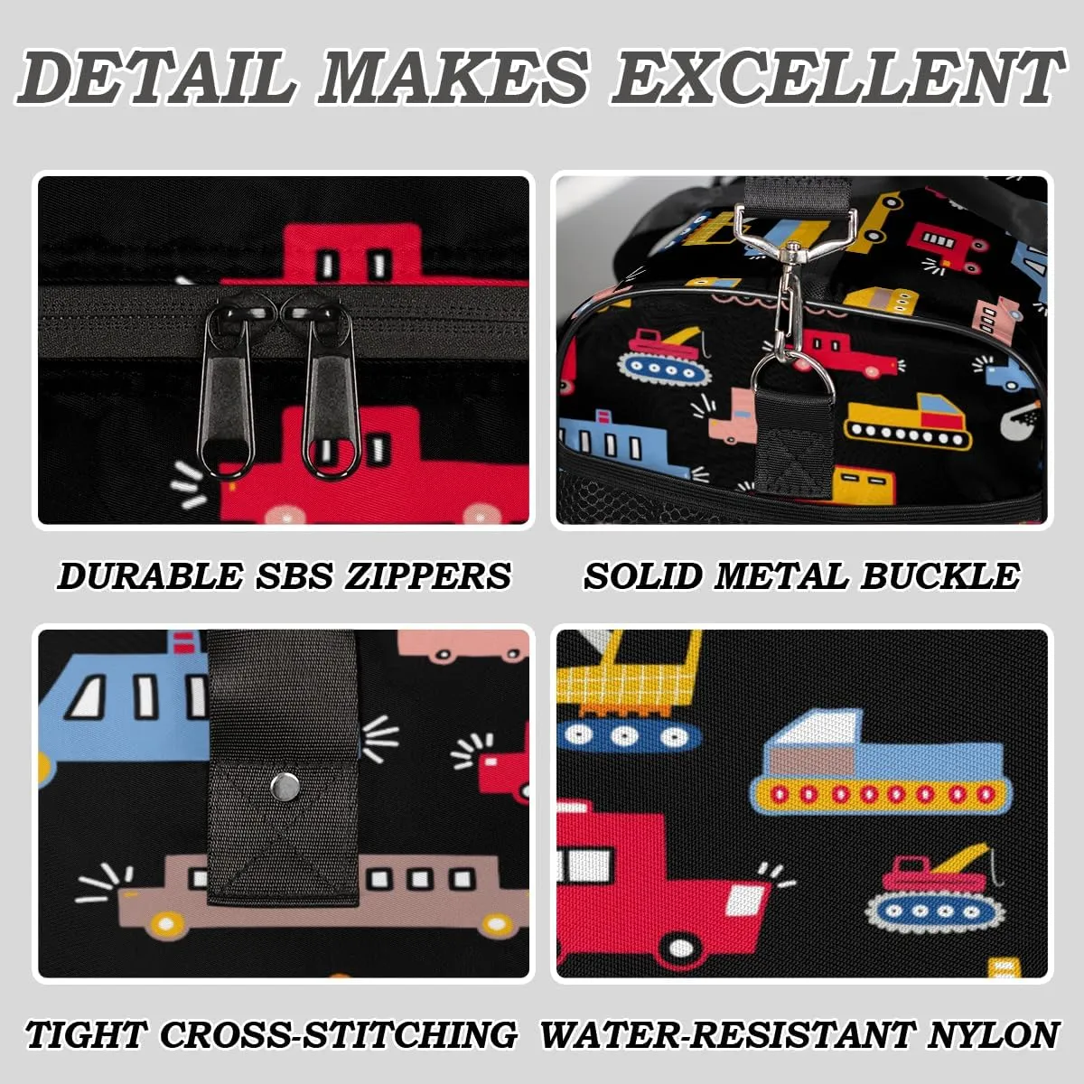 Cars Travel Duffle Bag for Women Men Foldable Waterproof Weekender Bag Carry on Tote for Overnight Sports Gym Excavator