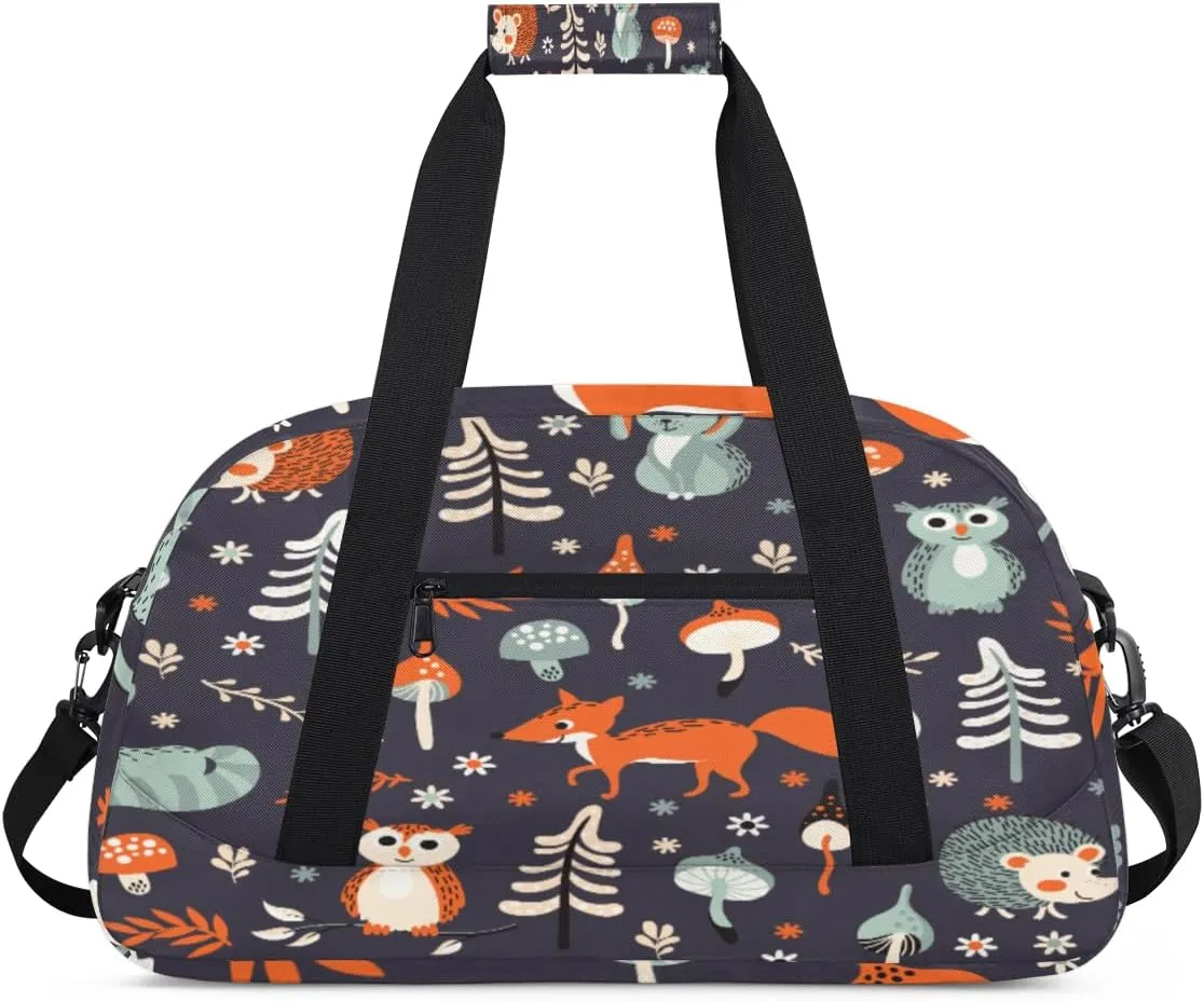 Cartoon Animal Gym Duffel Bag for Men Women Flowers Grass Trees Sports Tote Bag with Adjustable Shoulder Strap for Dance Gymnastics Traveling Outdoor Camping Overnight Stay